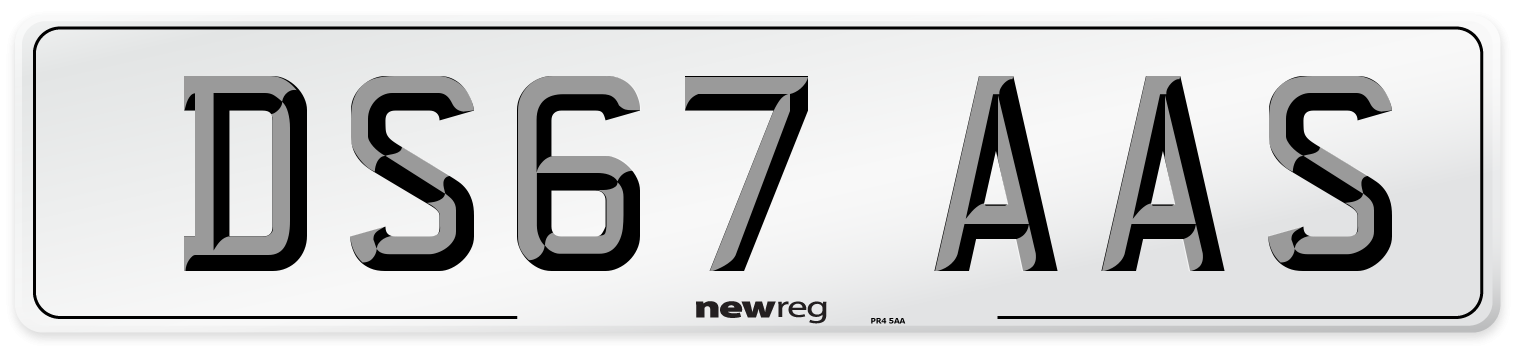 DS67 AAS Number Plate from New Reg